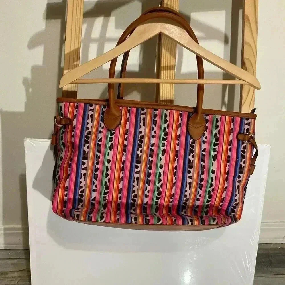 Serape & Animal Print Tote Shoulder Bag Overnight,Beach and Carryout Purse